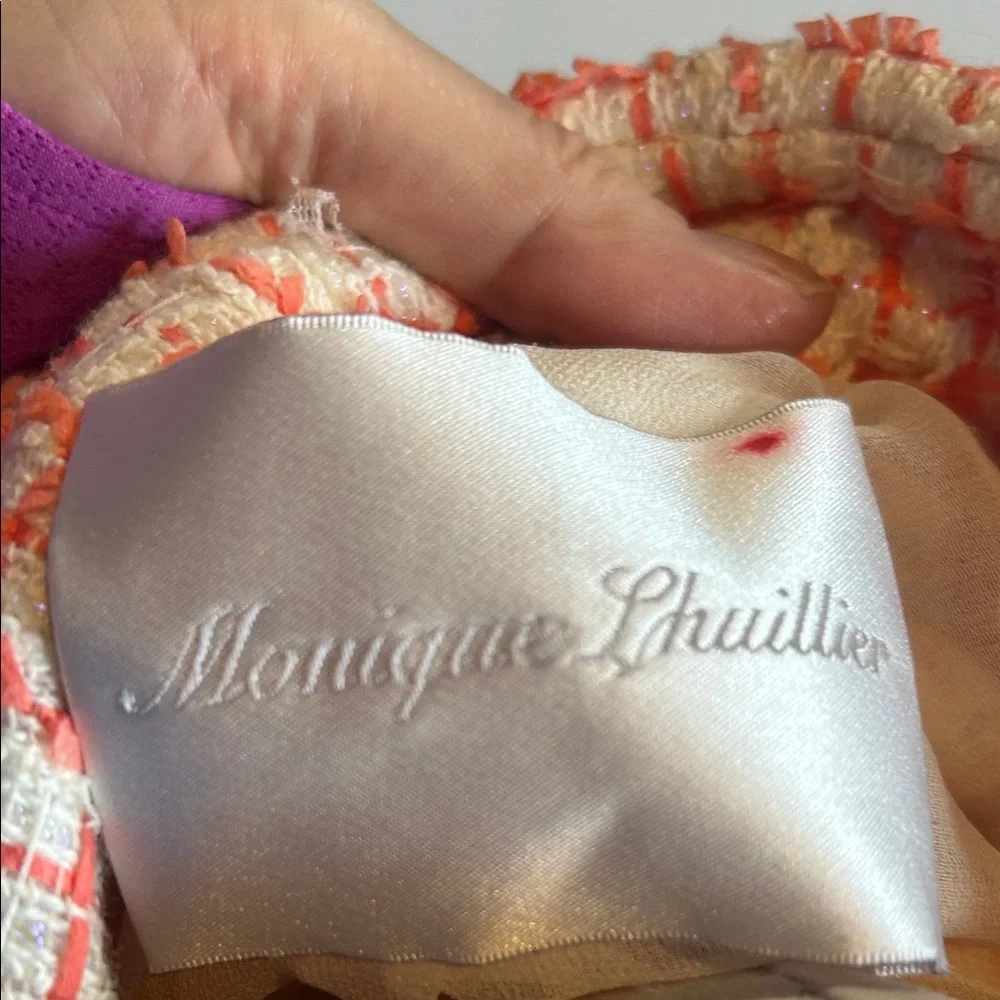 Monique Lhuillier Pink and White Tweed Trench Coat